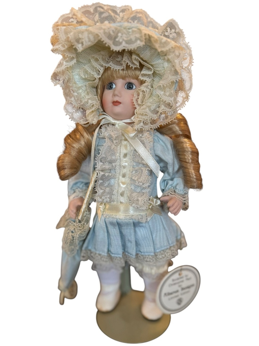 Limited Edition Alberon Zoe Porcelain Collectible Doll in Pale Blue Lace Outfit - Picture 15 of 16
